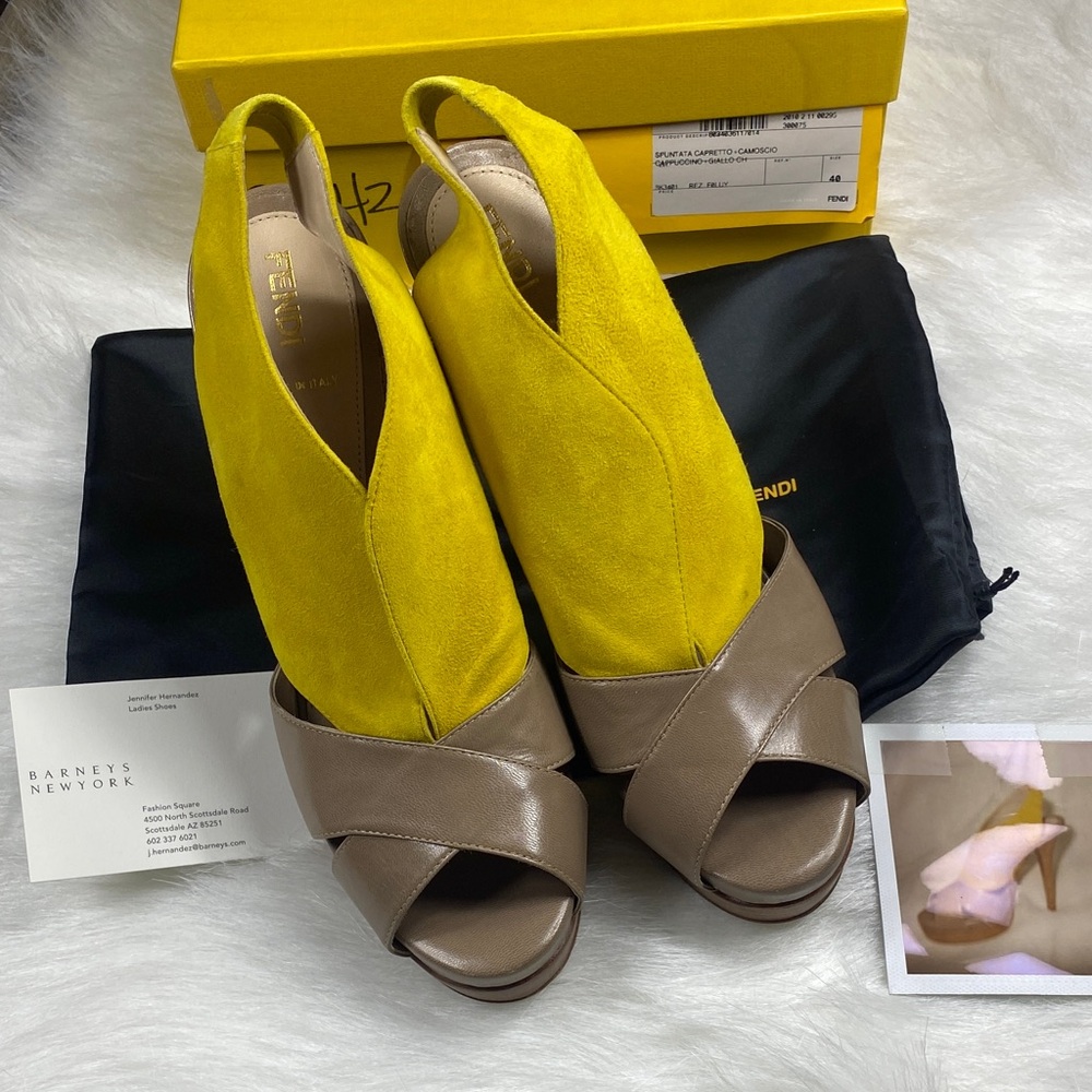 Fendi Vibrant Yellow and Tan Heels